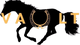 Black silhouette of a horse with a gold horseshoe and 'VAULT' text on a white background
